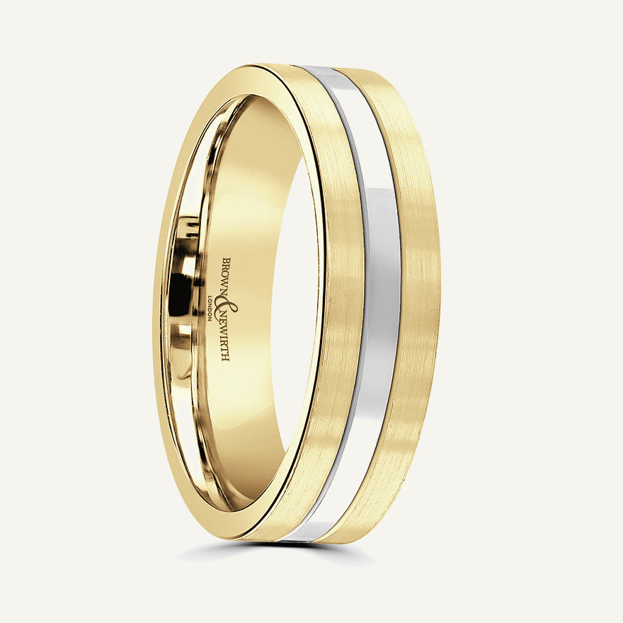 P1163 Flat Court Dual Colour Patterned Wedding Ring