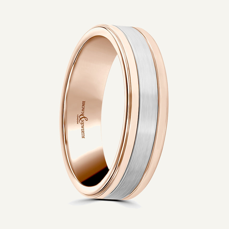 P1164 Flat Court Dual Colour Patterned Wedding Ring