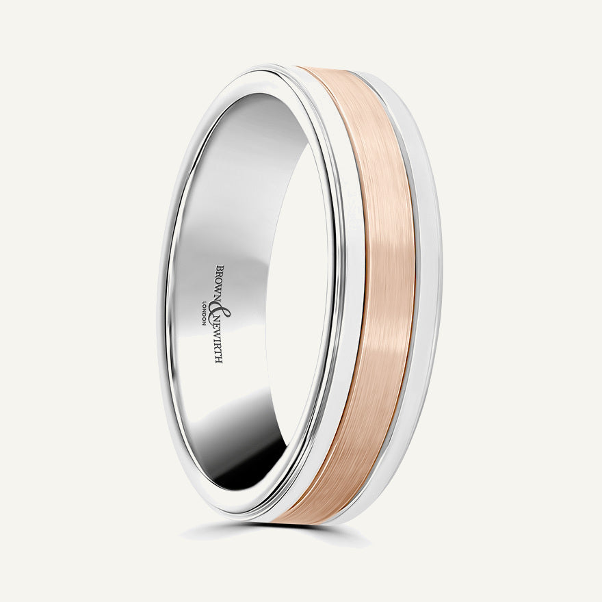 P1164 Flat Court Dual Colour Patterned Wedding Ring