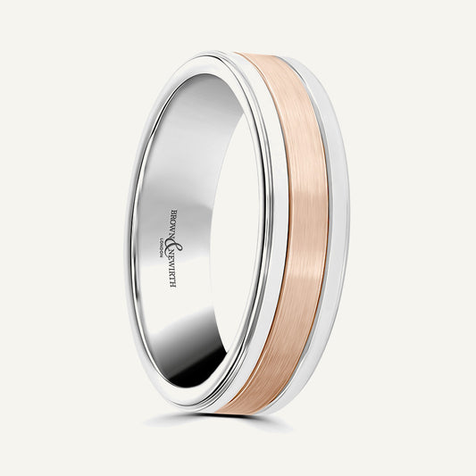 P1164 Flat Court Dual Colour Patterned Wedding Ring