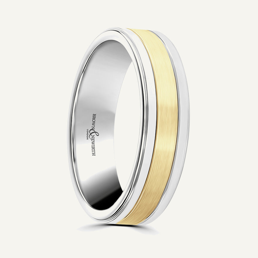 P1164 Flat Court Dual Colour Patterned Wedding Ring