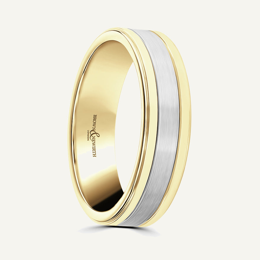 P1164 Flat Court Dual Colour Patterned Wedding Ring
