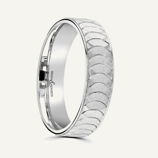 P1187 Flat Court Patterned Wedding Ring