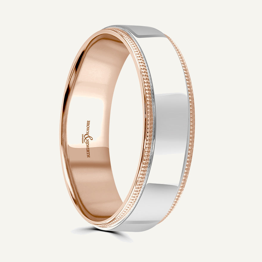 P2059 Flat Court Dual Colour Patterned Wedding Ring