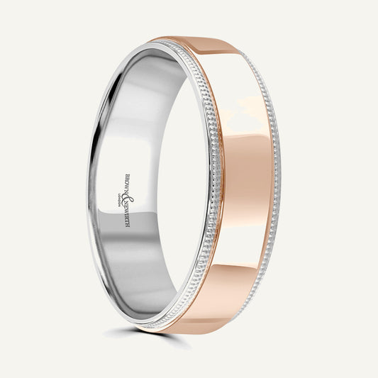 P2059 Flat Court Dual Colour Patterned Wedding Ring