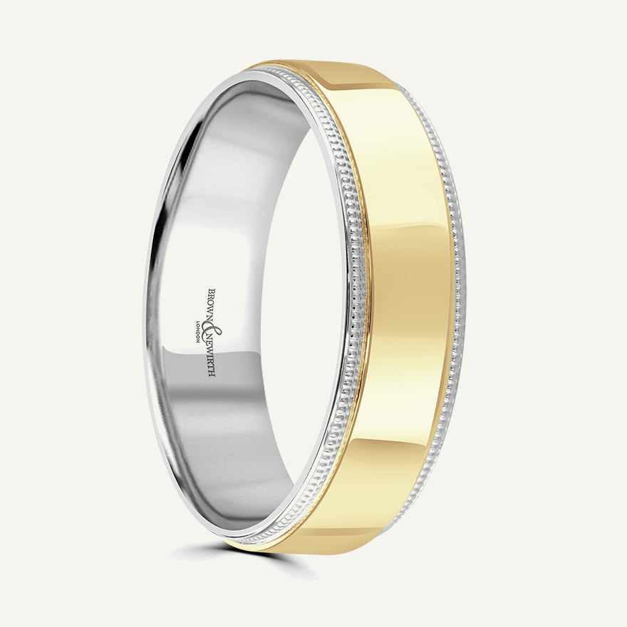 P2059 Flat Court Dual Colour Patterned Wedding Ring