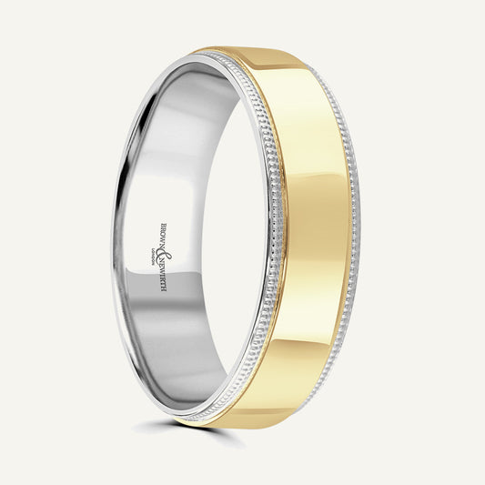 P2059 Flat Court Dual Colour Patterned Wedding Ring