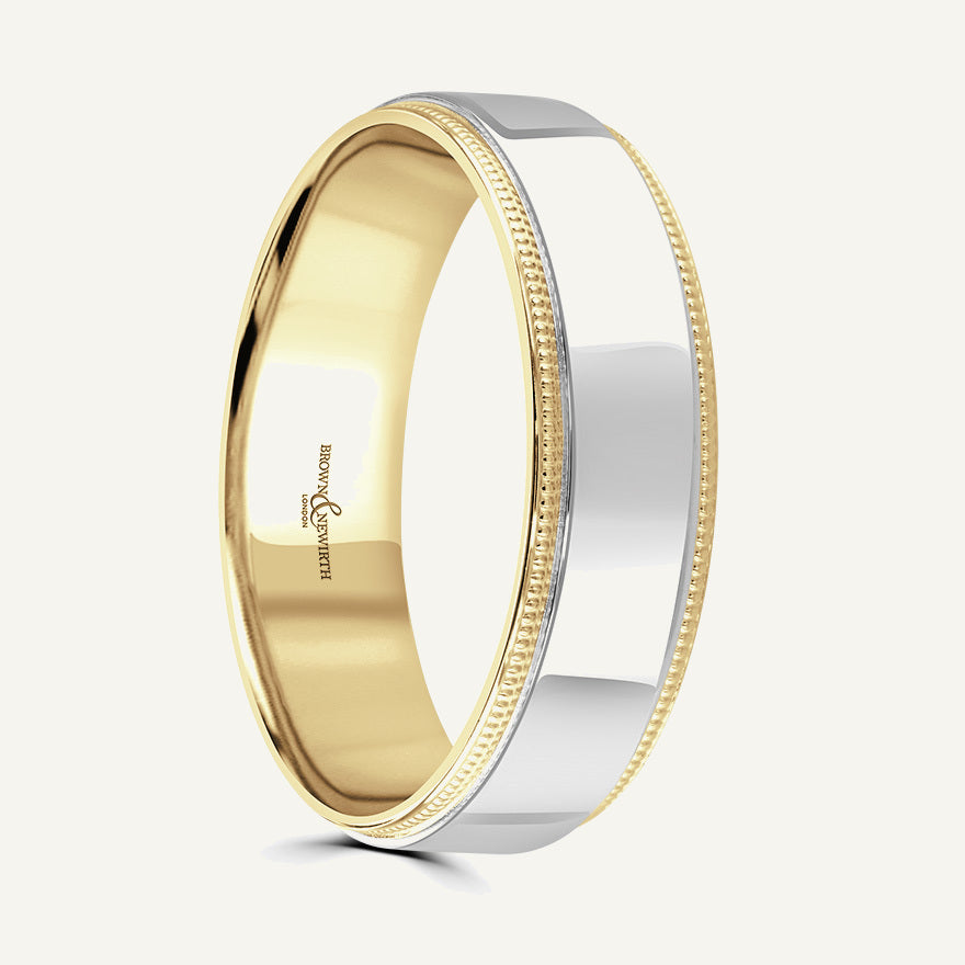 P2059 Flat Court Dual Colour Patterned Wedding Ring