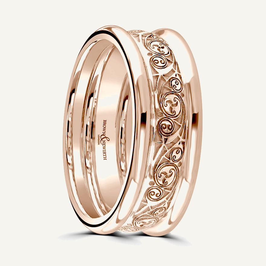 P534 Flat Court Patterned Wedding Ring