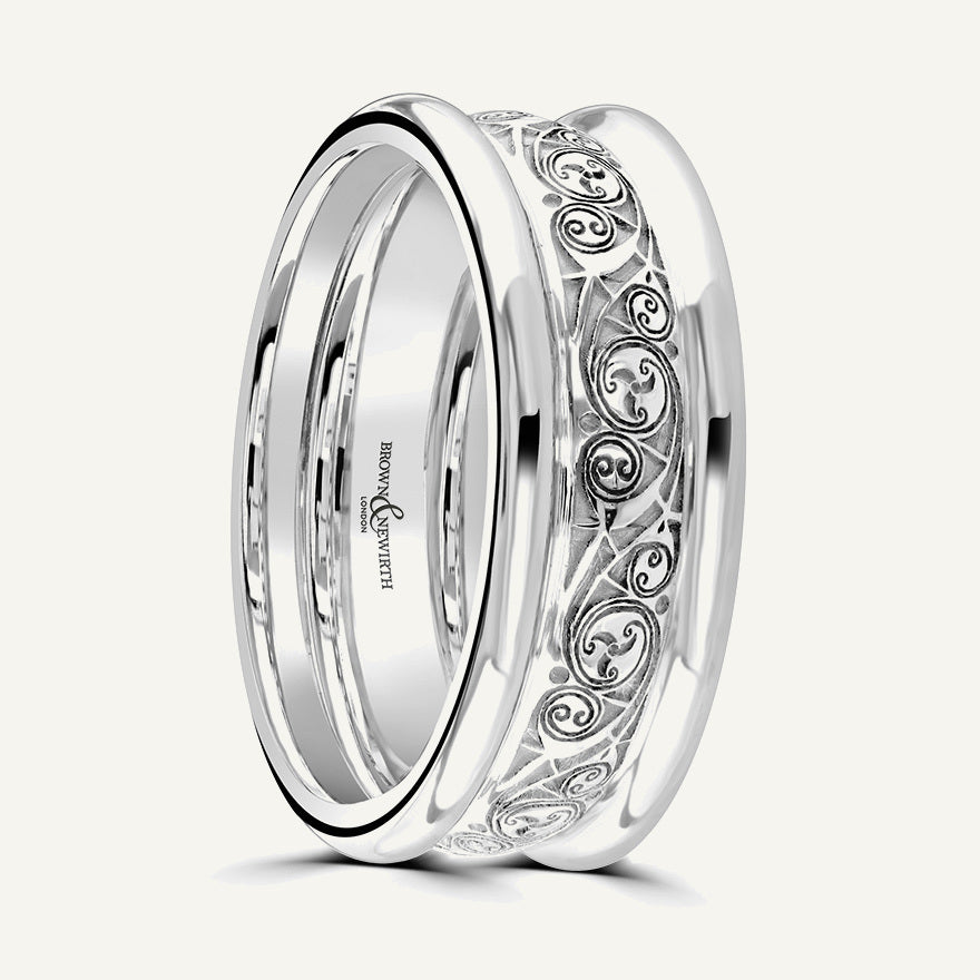 P534 Flat Court Patterned Wedding Ring