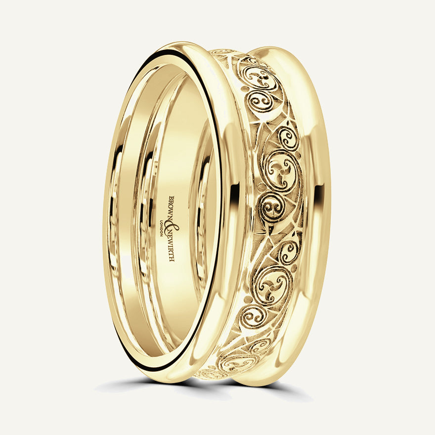 P534 Flat Court Patterned Wedding Ring