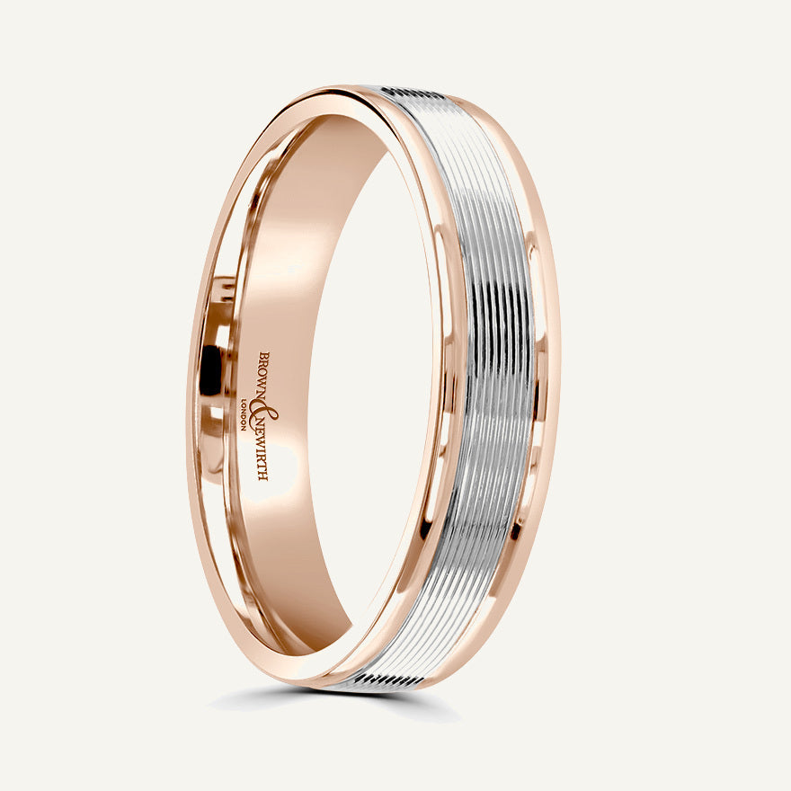 P556 Flat Court Dual Colour Patterned Wedding Ring