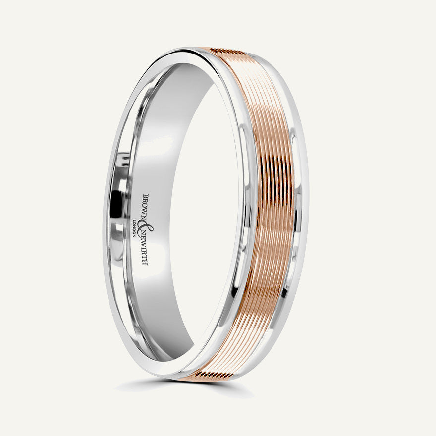 P556 Flat Court Dual Colour Patterned Wedding Ring