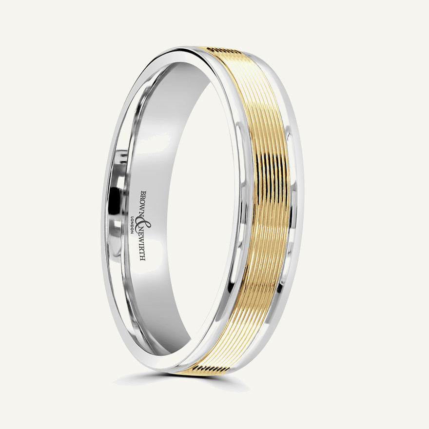 P556 Flat Court Dual Colour Patterned Wedding Ring