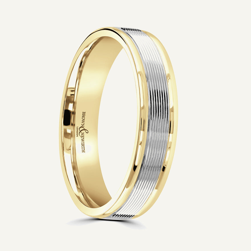 P556 Flat Court Dual Colour Patterned Wedding Ring