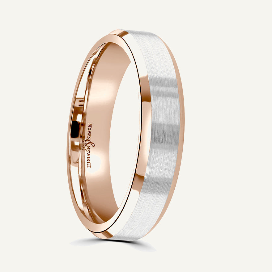 P567 Flat Court Dual Colour Patterned Wedding Ring