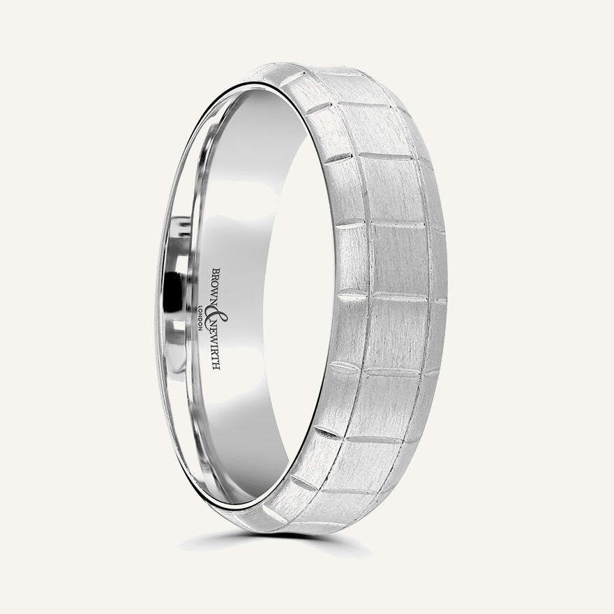 P574 Softened Court Patterned Wedding Ring