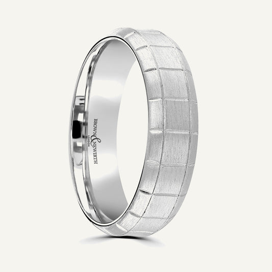 P574 Softened Court Patterned Wedding Ring