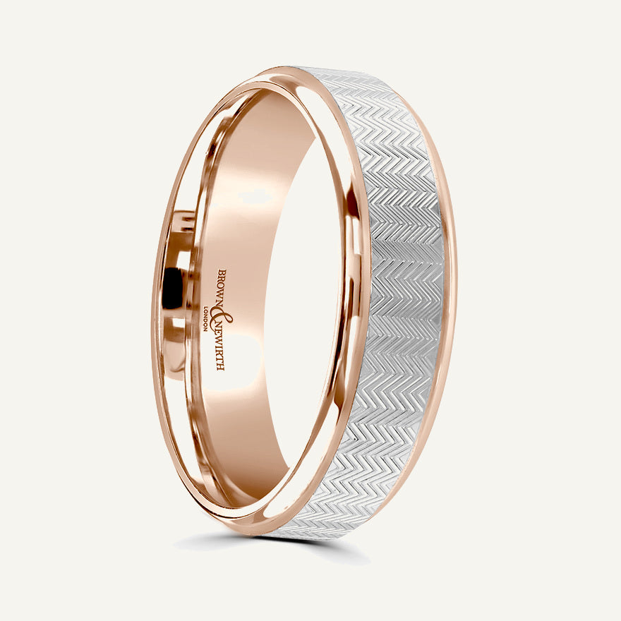 P594 Flat Court Dual Colour Patterned Wedding Ring