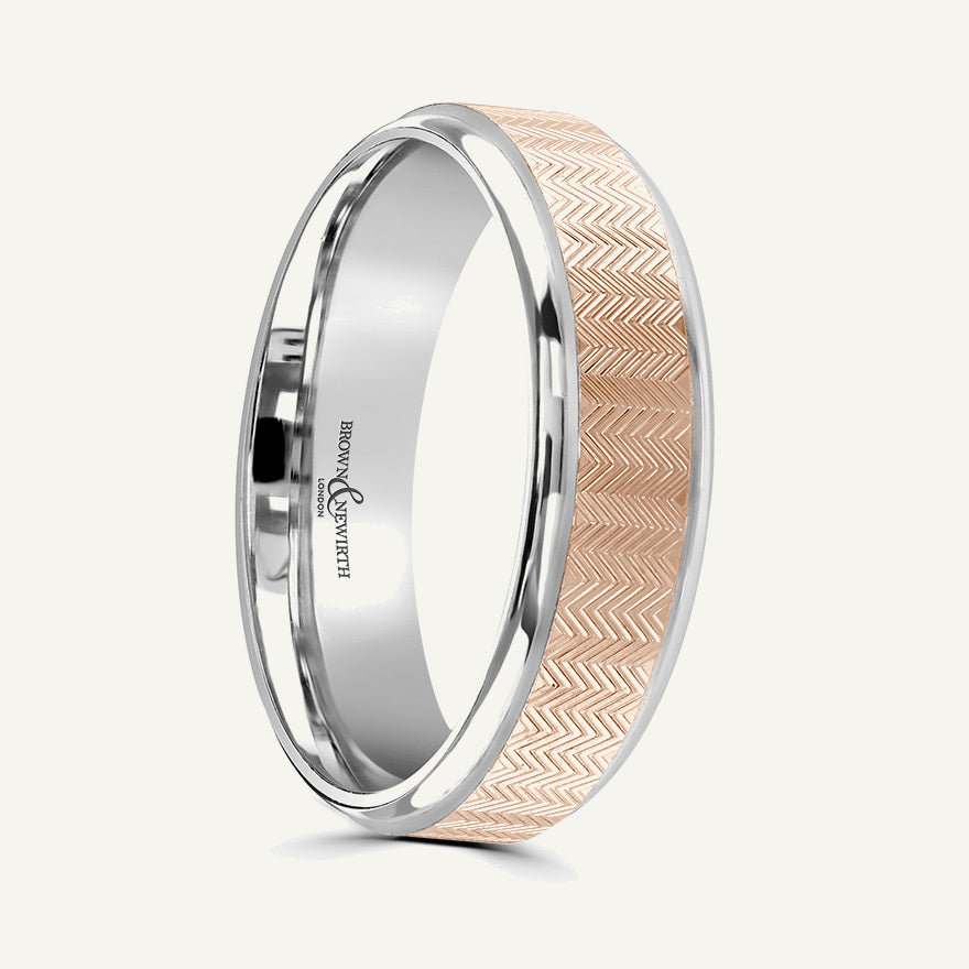P594 Flat Court Dual Colour Patterned Wedding Ring