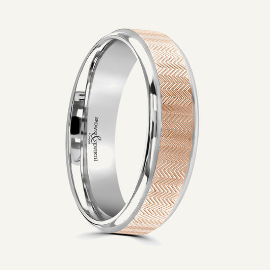 P594 Flat Court Dual Colour Patterned Wedding Ring
