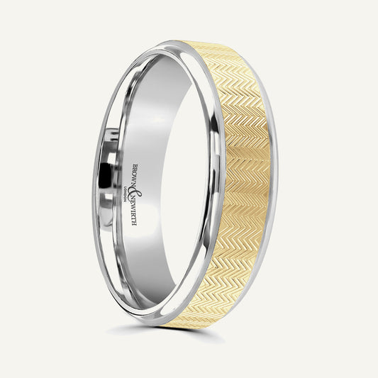P594 Flat Court Dual Colour Patterned Wedding Ring
