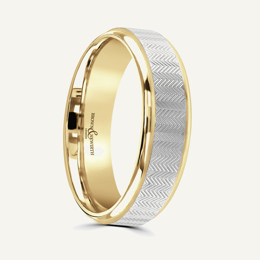 P594 Flat Court Dual Colour Patterned Wedding Ring