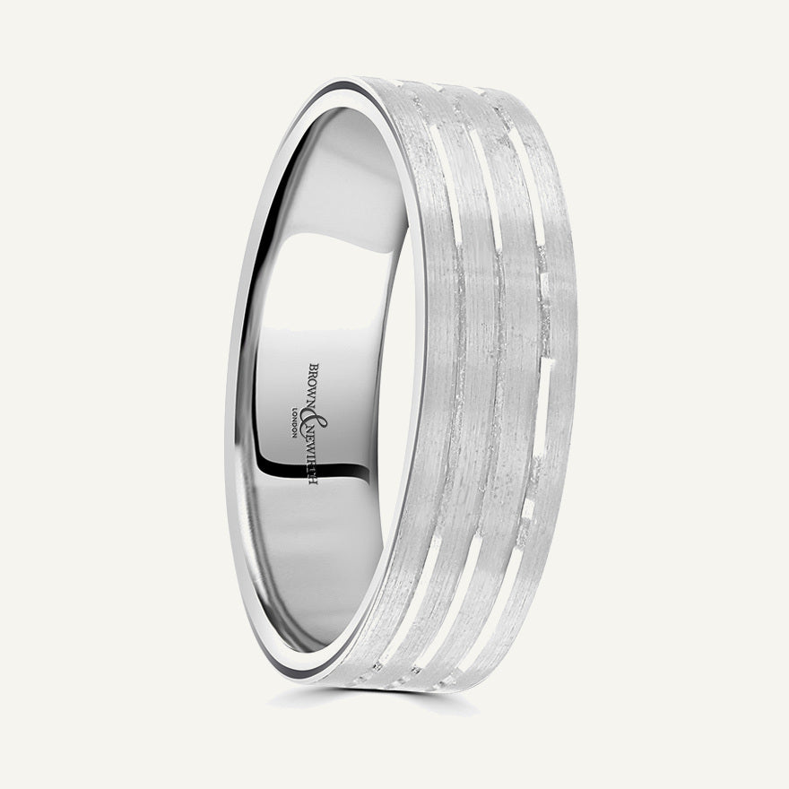 P595 Flat Court Patterned Wedding Ring