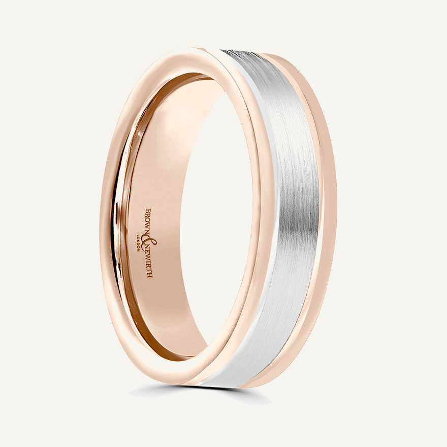 P692 Flat Court Dual Colour Patterned Wedding Ring