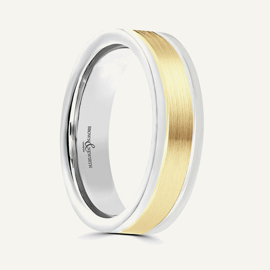 P692 Flat Court Dual Colour Patterned Wedding Ring