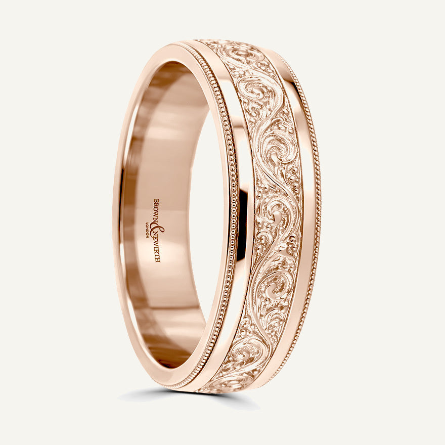 P7024 Flat Court Patterned Wedding Ring
