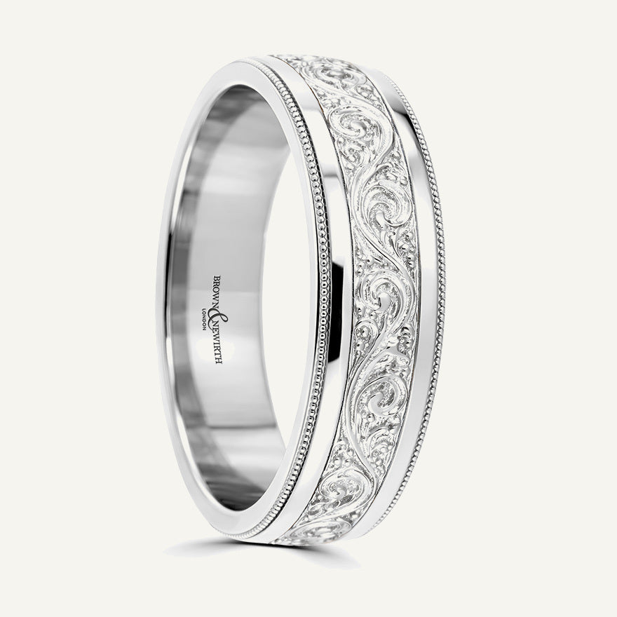 P7024 Flat Court Patterned Wedding Ring