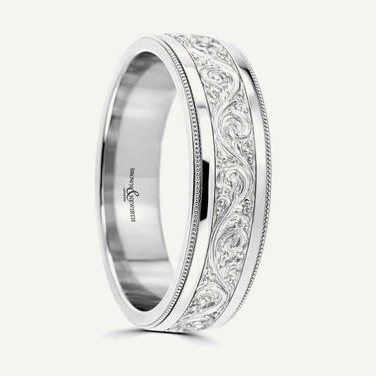 P7024 Flat Court Patterned Wedding Ring