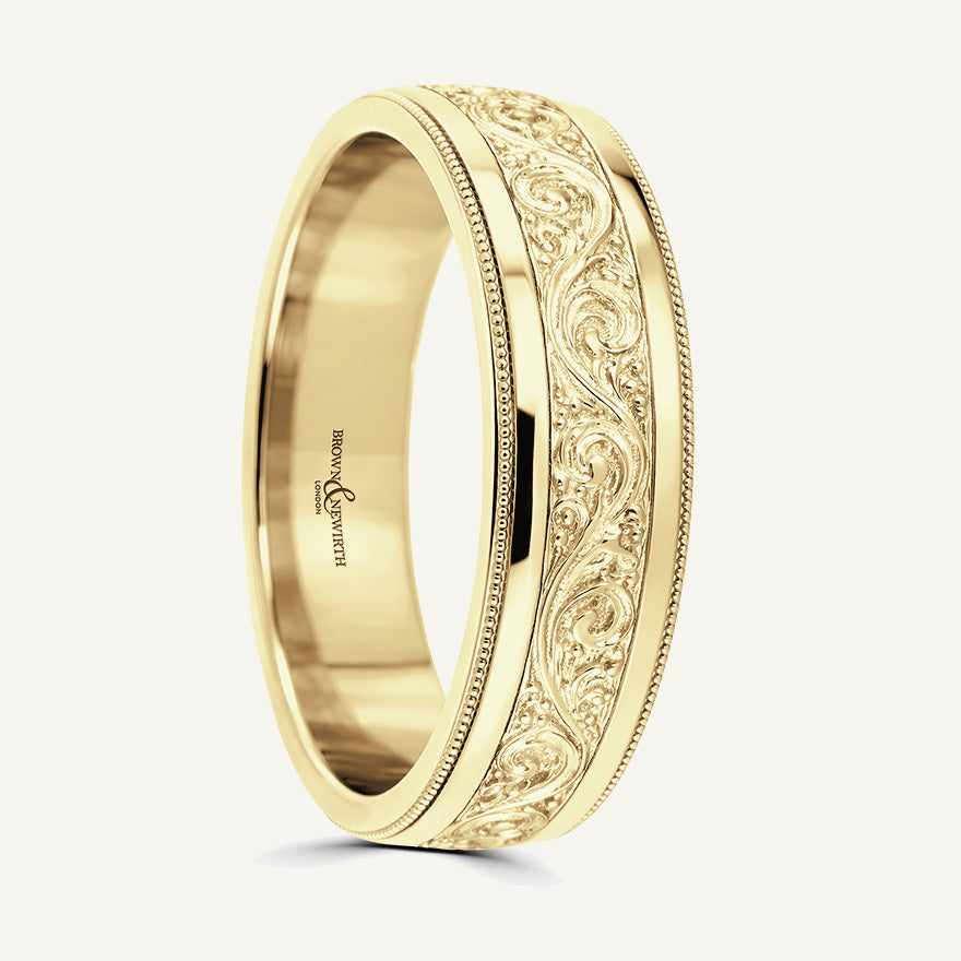 P7024 Flat Court Patterned Wedding Ring
