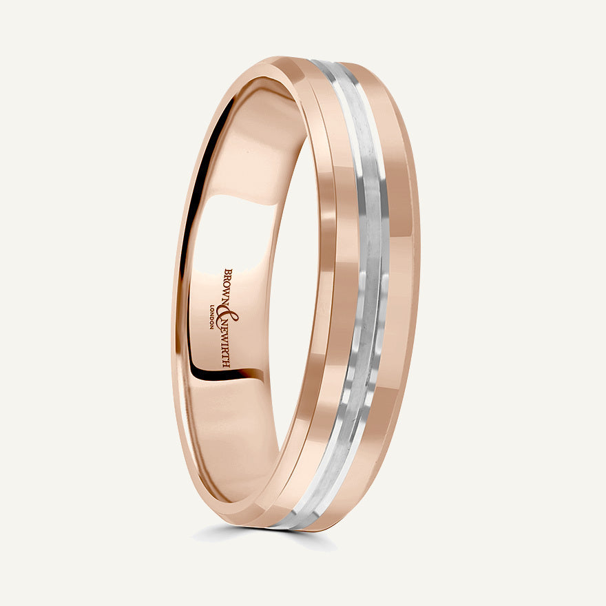 P7128 Flat Court Dual Colour Patterned Wedding Ring