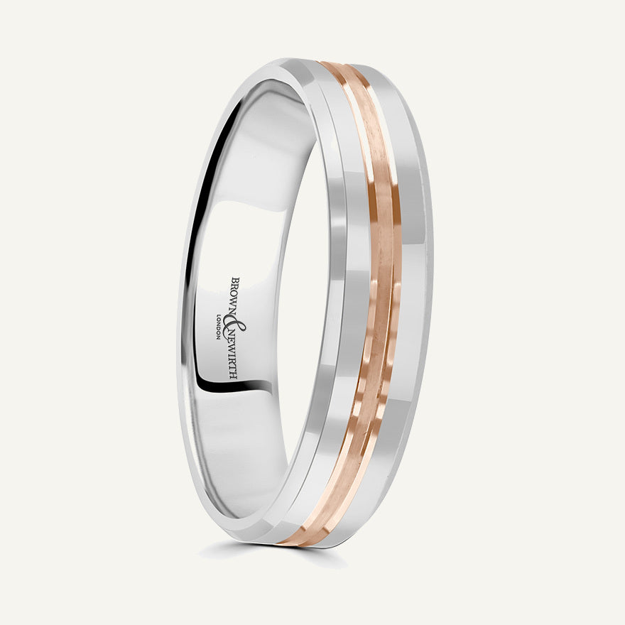 P7128 Flat Court Dual Colour Patterned Wedding Ring