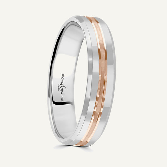 P7128 Flat Court Dual Colour Patterned Wedding Ring