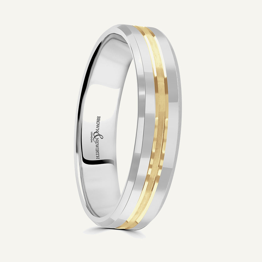 P7128 Flat Court Dual Colour Patterned Wedding Ring