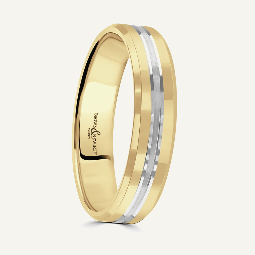 P7128 Flat Court Dual Colour Patterned Wedding Ring