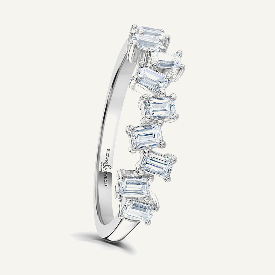 Emerald Cut, Claw, Scattered Diamond Eternity Ring