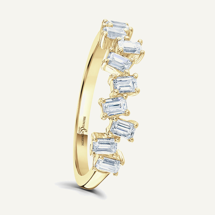 Emerald Cut, Claw, Scattered Diamond Eternity Ring