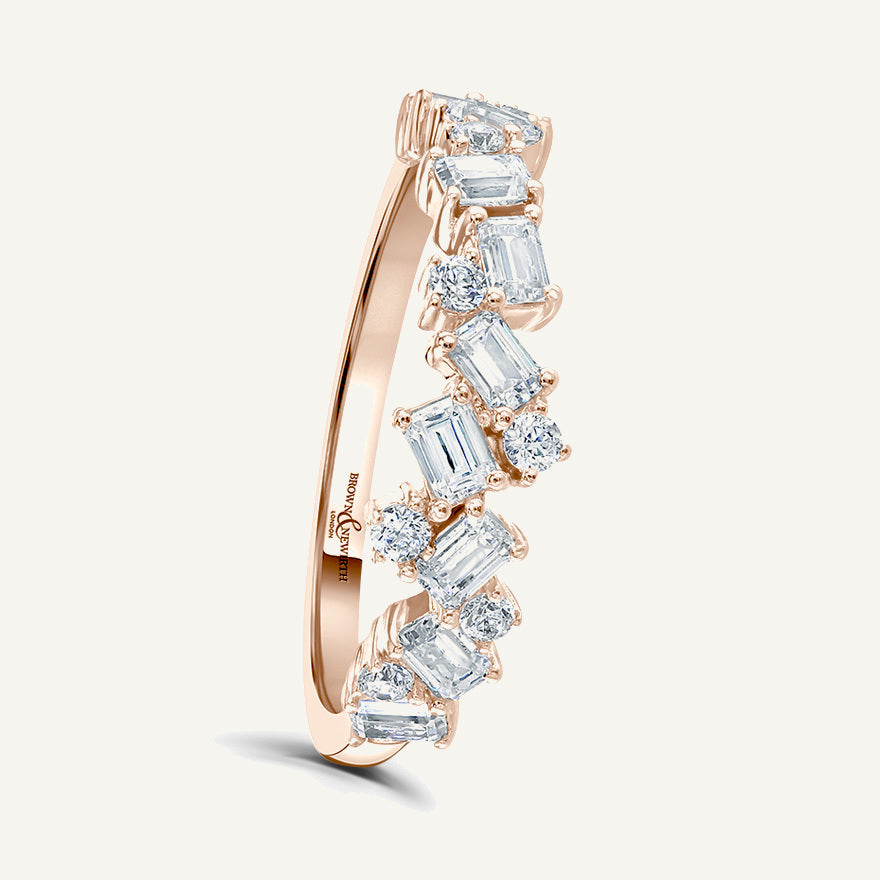 Emerald & Round Brilliant Cut, Claw, Scattered Diamond Eternity Ring