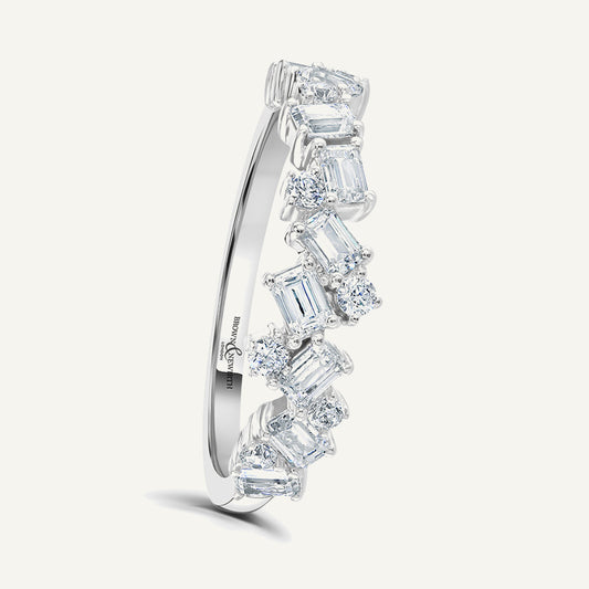 Emerald & Round Brilliant Cut, Claw, Scattered Diamond Eternity Ring