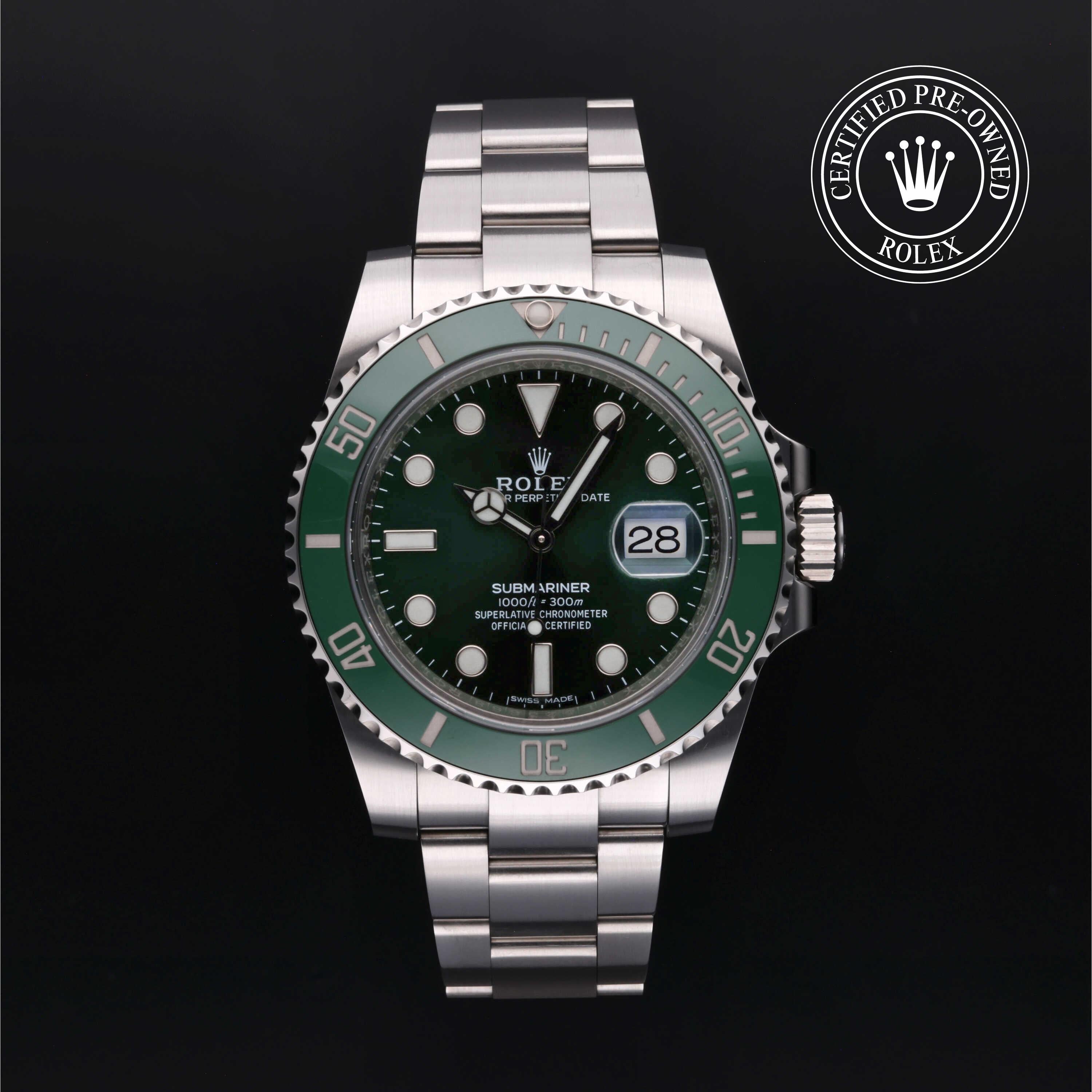 Rolex Certified Pre-Owned Submariner Date 40mm in Oystersteel with green dial, green ceramic bezel and Oyster bracelet