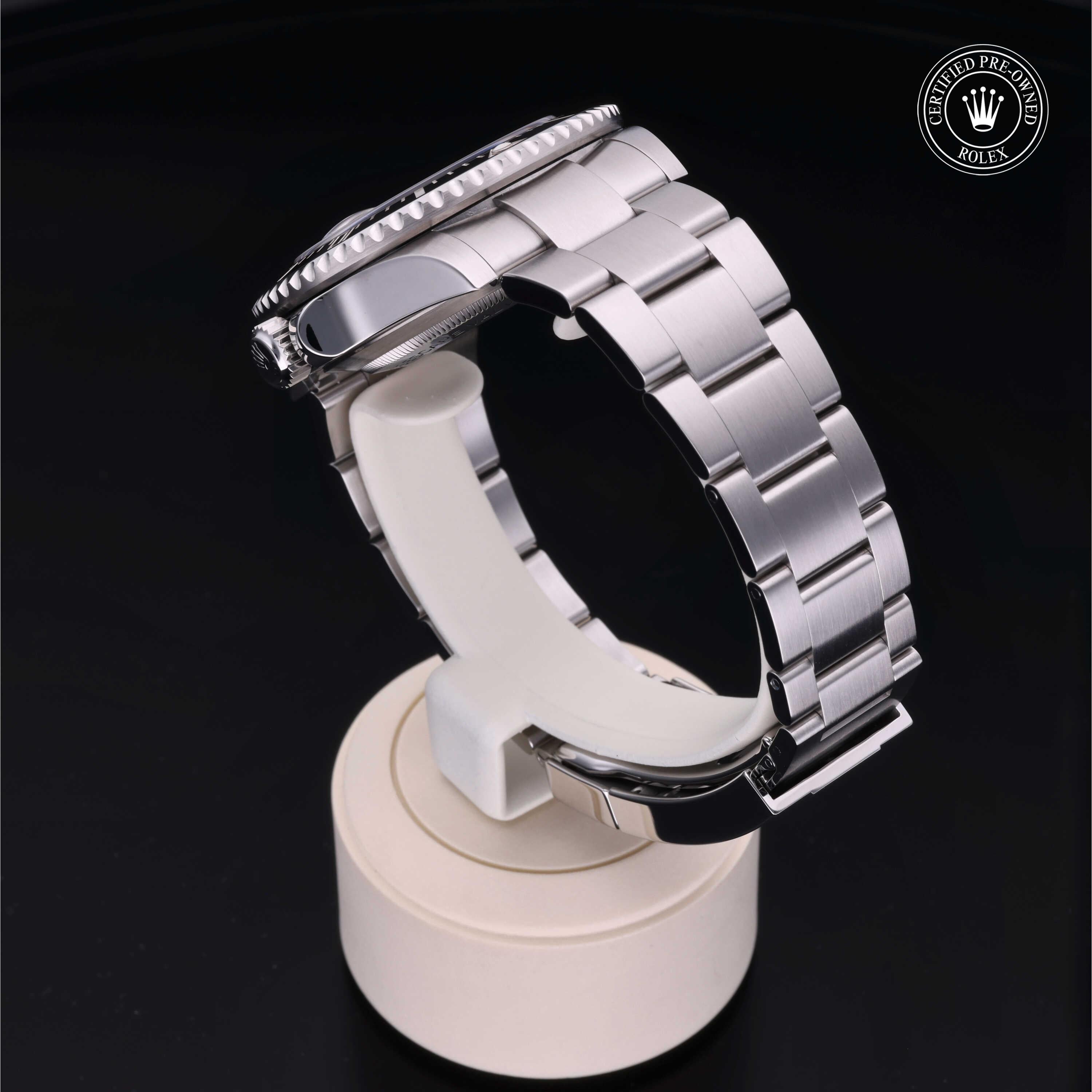 Rolex Sea-Dweller 43mm stainless steel watch from 2018, featuring a black dial, Oyster bracelet and original Rolex box and papers.