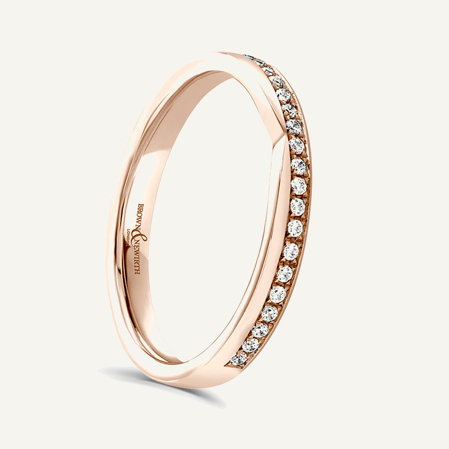 Round Brilliant Cut, Offset Micro Pave, Cutaway Diamond Eternity Ring