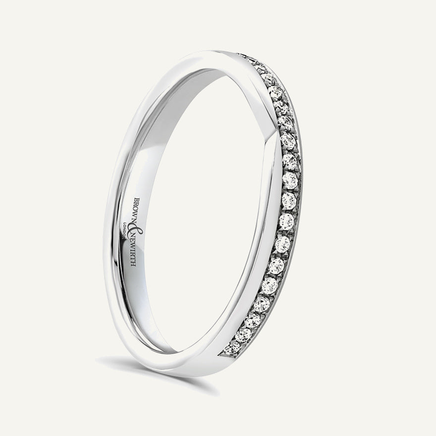 Round Brilliant Cut, Offset Micro Pave, Cutaway Diamond Eternity Ring