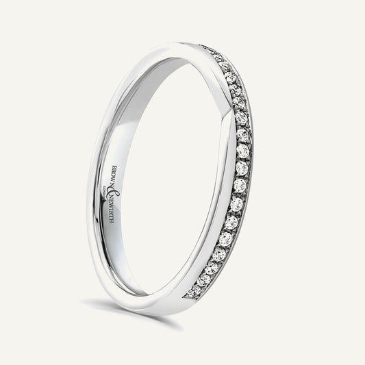 Round Brilliant Cut, Offset Micro Pave, Cutaway Diamond Eternity Ring