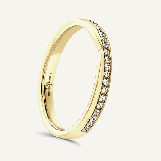 Round Brilliant Cut, Offset Micro Pave, Cutaway Diamond Eternity Ring