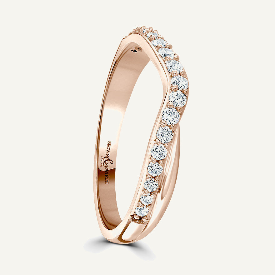 Round Brilliant Cut, Offset Claw, Wave Diamond Eternity Ring